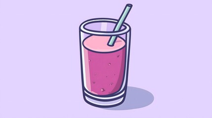 Refreshing Pink Smoothie Pixel Art Digital Illustration with Glass Straw and Simple Shadow Details in Modern Gaming Beverage Style