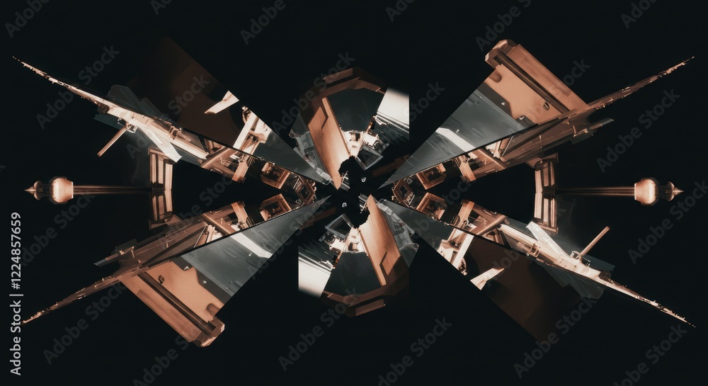 Poster futuristic geometric abstract design with symmetrical metallic structures