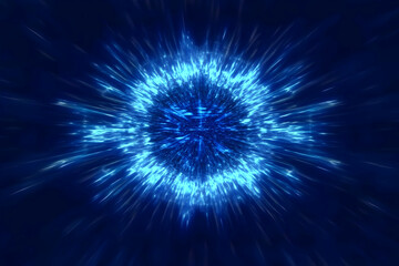 Fototapeta premium Abstract Blue Light Explosion Radiates Energy on Dark Background with Dynamic Visual Effects