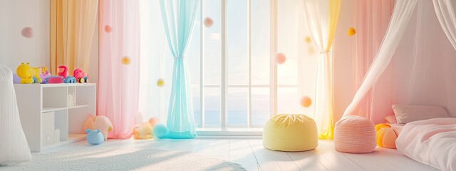 Beautiful children's room with a teepee. Selective focus.