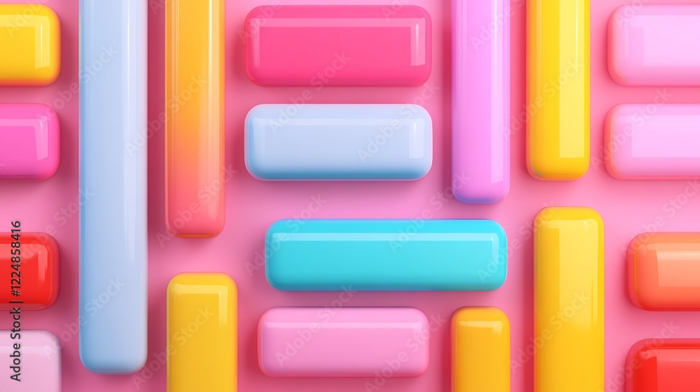 Poster colorful rectangles on a pink background creating an abstract modern pattern for creative projects a
