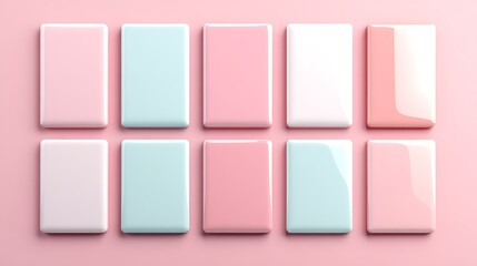 Colorful Rectangles in Pastel Shades Arranged on Soft Pink Background for Design and Decoration Purposes