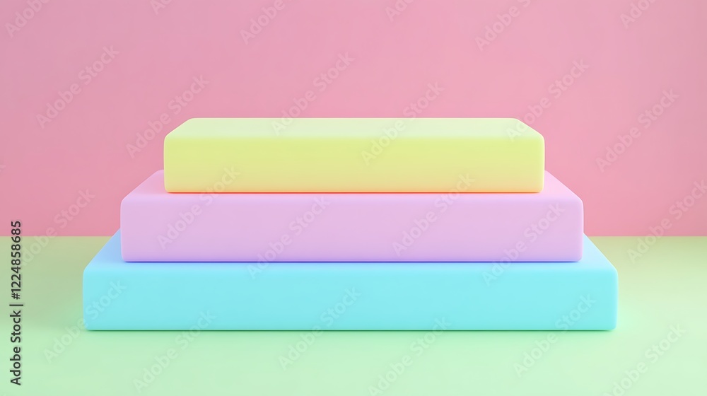 Poster colorful rectangular blocks arranged in layers on pastel backgrounds, perfect for modern design conc