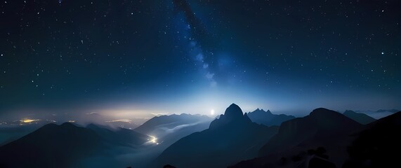 A breathtaking view of silhouette mountains under a star studded sky inviting adoration of nature and exploration