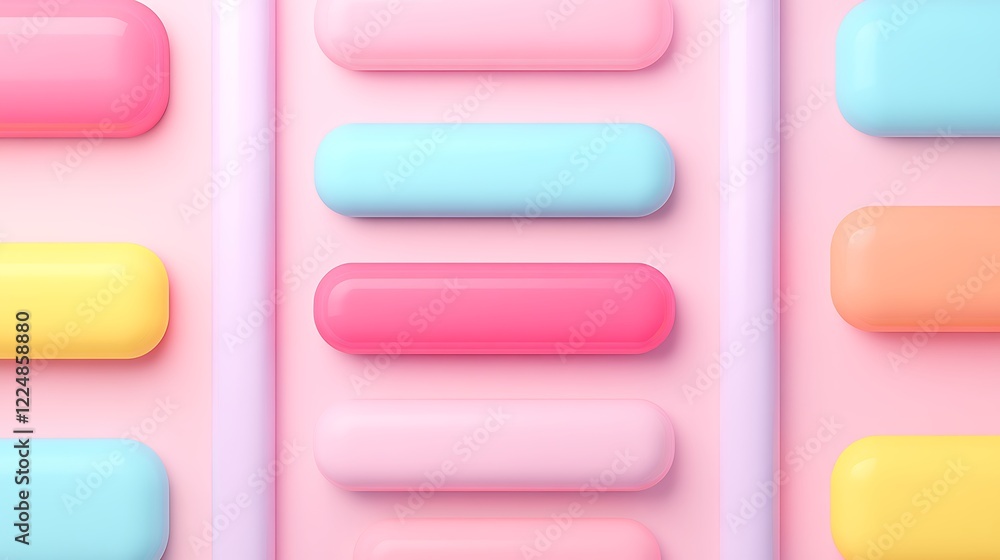 Poster colorful rectangular buttons on soft pastel background for modern design and creative projects