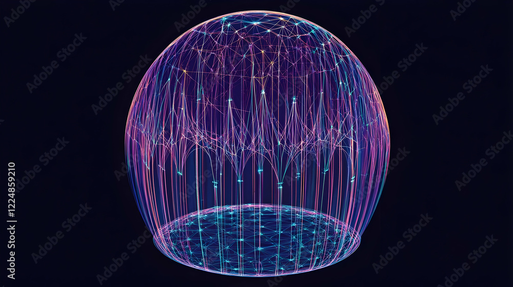 Aufkleber abstract 3d illustration of an egg-shaped structure with interconnected glowing lines on a dark back