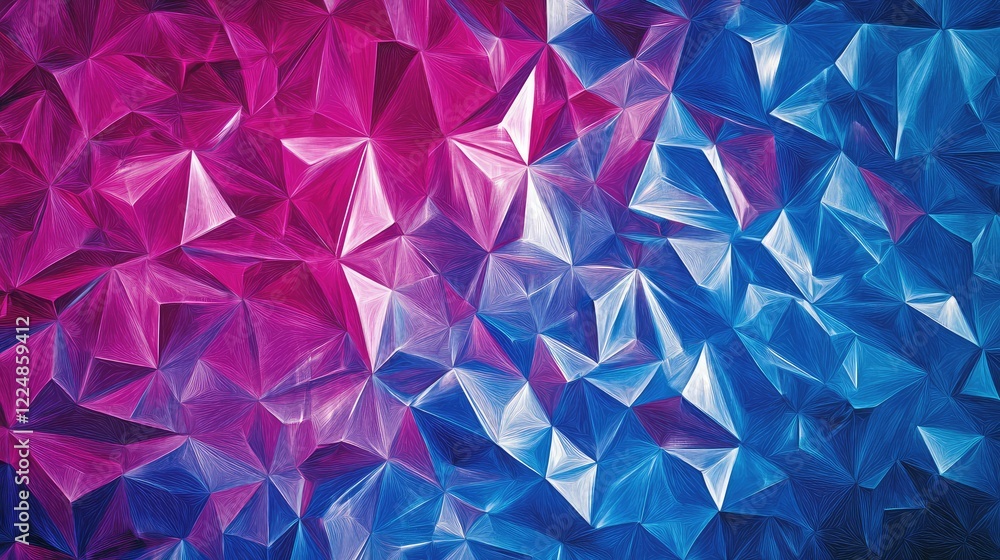 Poster abstract geometric pattern with blue and fuchsia low poly triangles creating depth and vibrance