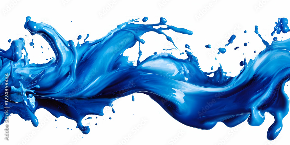 Poster dynamic blue splash: fluid paint explodes in motion, creating a vibrant abstract wave