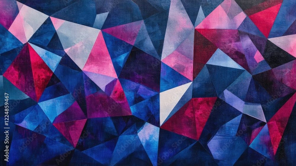 Poster abstract geometric pattern with blue and fuchsia low poly triangles creating depth and vibrance