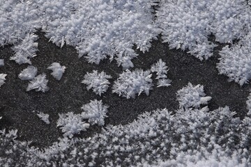 thawed patches and patterns on the Malaya Ulba mountain river in Eastern Kazakhstan in winter