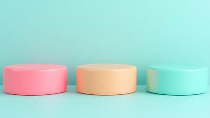 Colorful Round Pedestals for Display Against a Tranquil Mint Green Background in Studio Setting