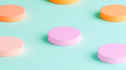 Colorful Round Shapes on Soft Blue Background in Minimalist Design for Modern Aesthetic Purposes