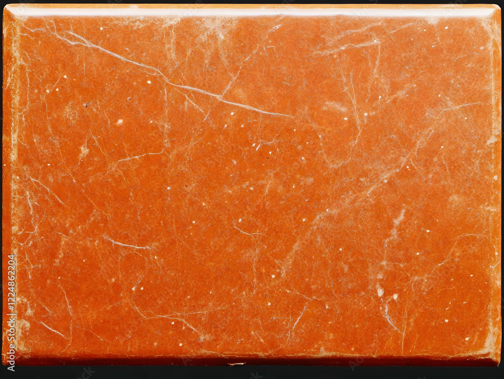 Poster close-up of orange tile shows subtle veining and textured surface