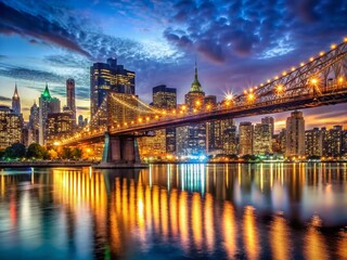 Panoramic Night View of NYC Skyline & Queensboro Bridge