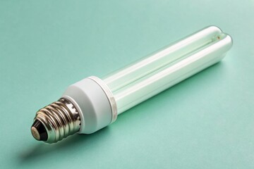 Panoramic Pastel Green Background with Glowing Fluorescent Tube Light