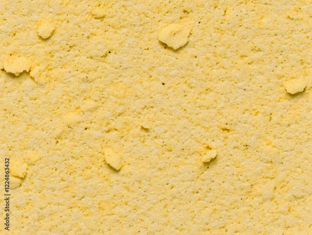 Poster close-up of a textured yellow surface reveals intricate details and uneven patterns with granular co