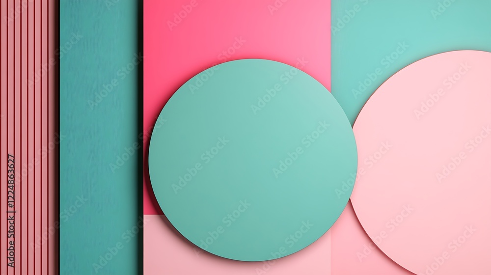 Poster geometric shapes and color blocks in soft pink and turquoise tones for abstract art and design proje