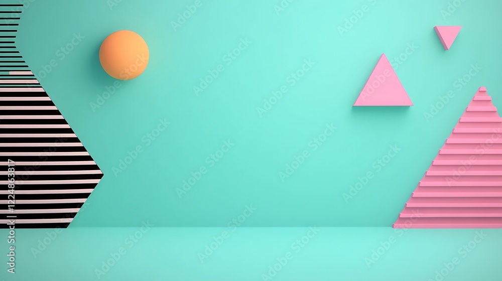 Poster geometric shapes and vivid colors on a minimalistic background with a modern art vibe and playful de