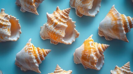 Obraz premium Seashells pattern on blue background.