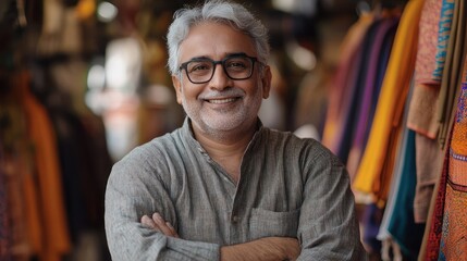 Obraz premium Smiling senior man shopkeeper in his store.