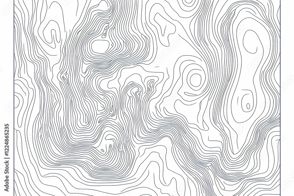 Poster Abstract Topographic Contour Lines Form an Intricate Pattern on a White Background.