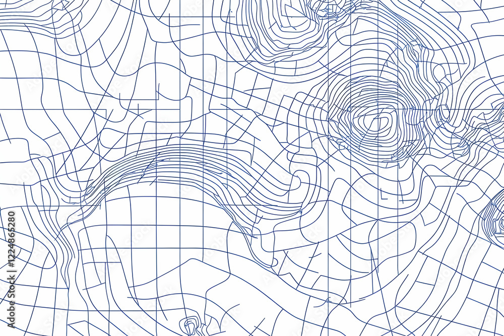 Poster abstract blue line pattern creates a topographic map design on white background
