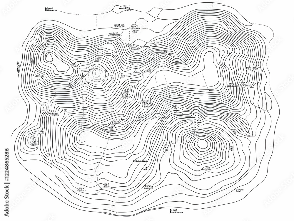 Poster detailed topographic map illustrates elevation and terrain features accurately with contour lines pr