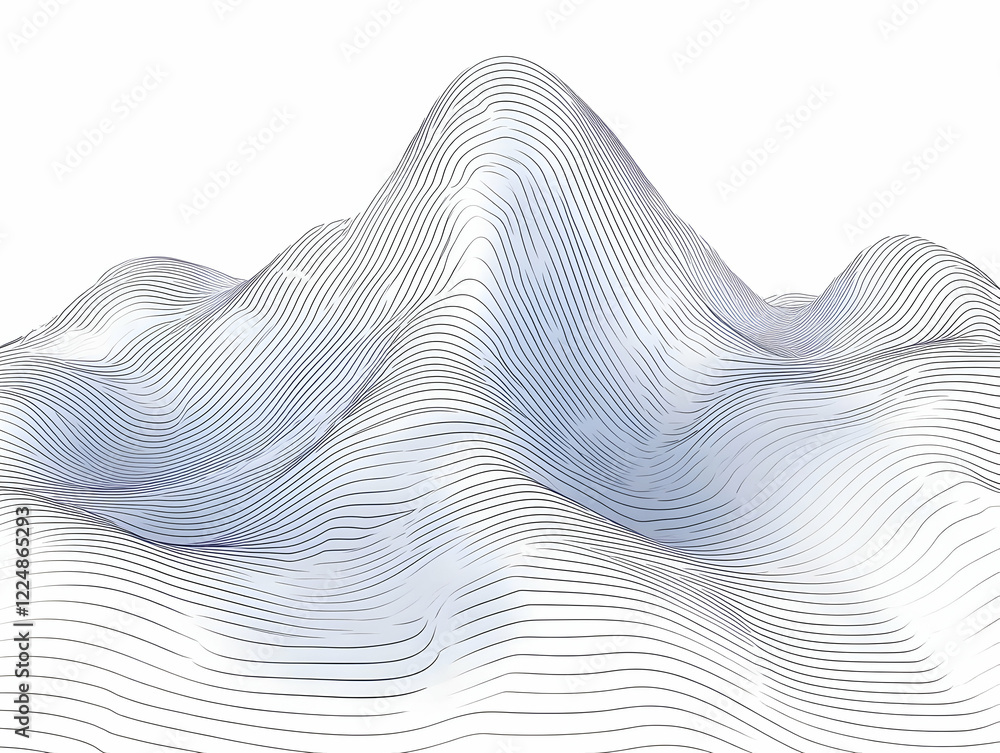 Poster abstract 3d render of a mountain range contour lines on a white background with stripes