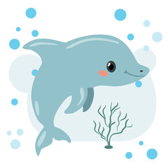 Vector drawing of a dolphin. Smart ocean dweller, for kids, coloring books and education.