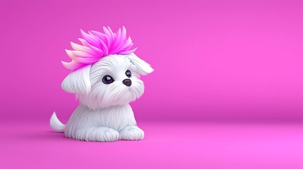 Adorable Fluffy White Puppy with Pink Mohawk in Pixel Art Style