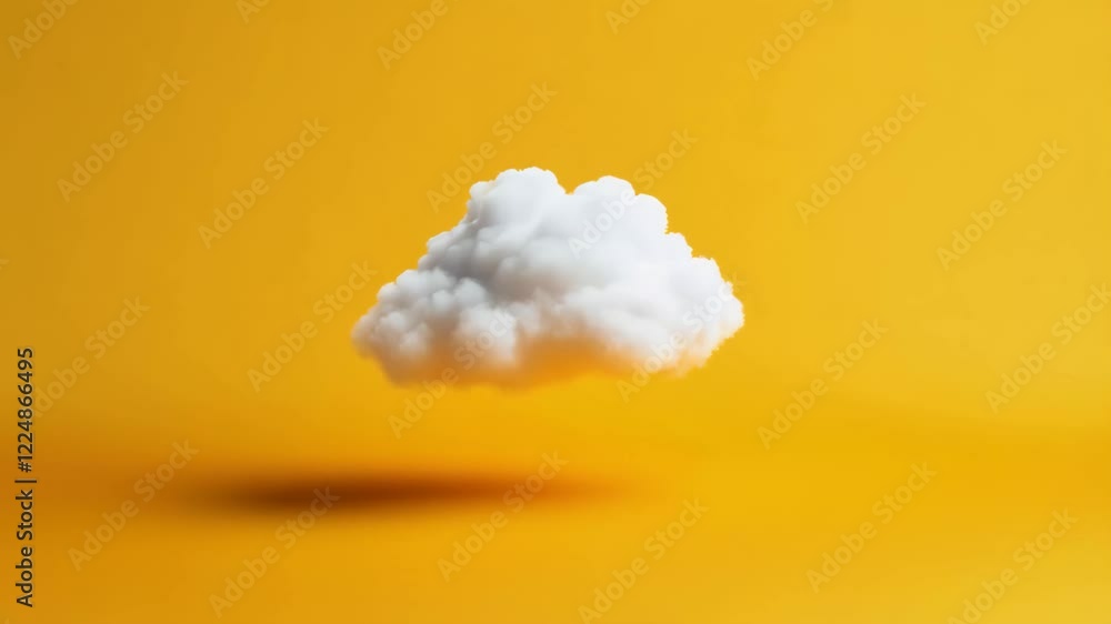 Poster minimalist concept featuring a single white cloud levitating above a vibrant orange background, crea