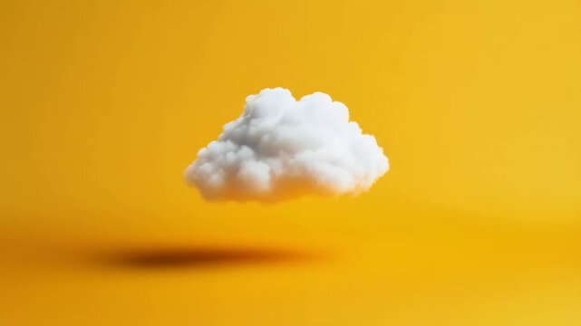 Minimalist concept featuring a single white cloud levitating above a vibrant orange background, creating a surreal and dreamlike atmosphere with a focus on simplicity and graphic design