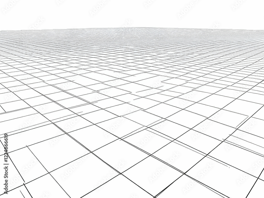 Poster abstract grid background creates a perspective illusion with geometric lines and squares.