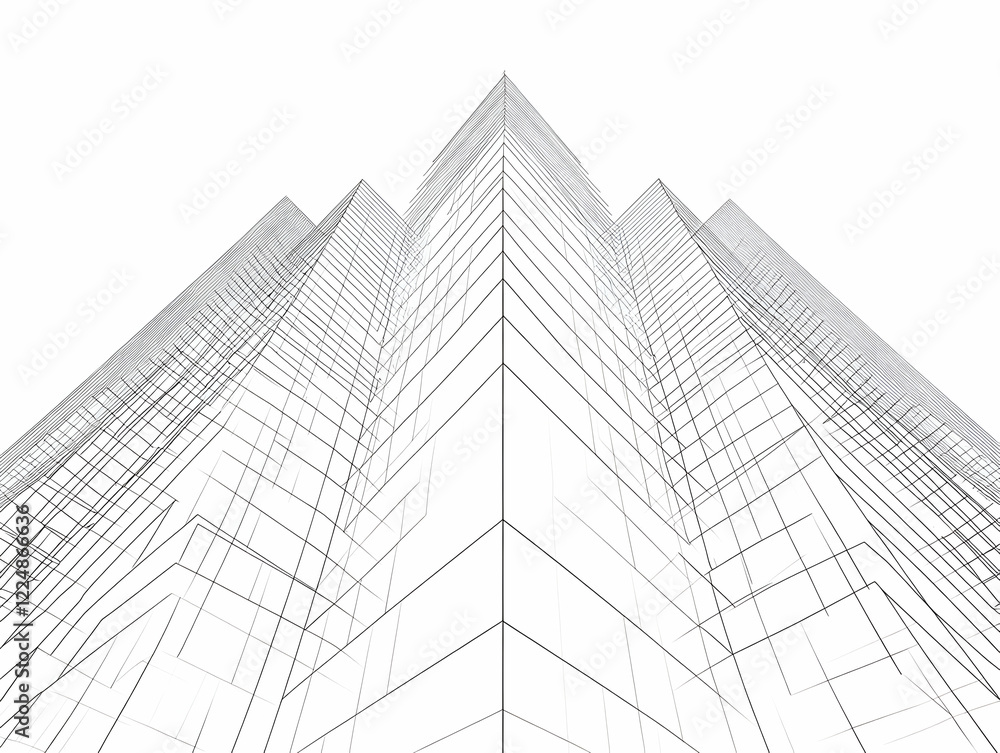 Poster abstract architectural wireframe structure depicts modern building design with precision and clarity