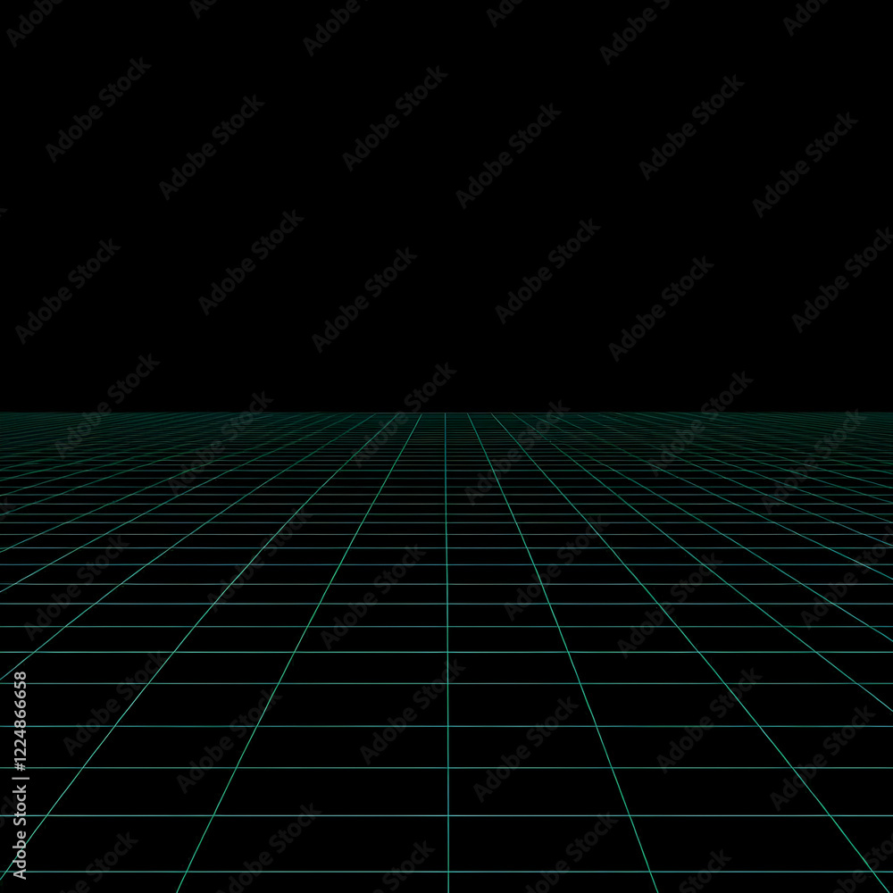 Aufkleber green grid pattern creates a futuristic perspective on a black background with abstract lines