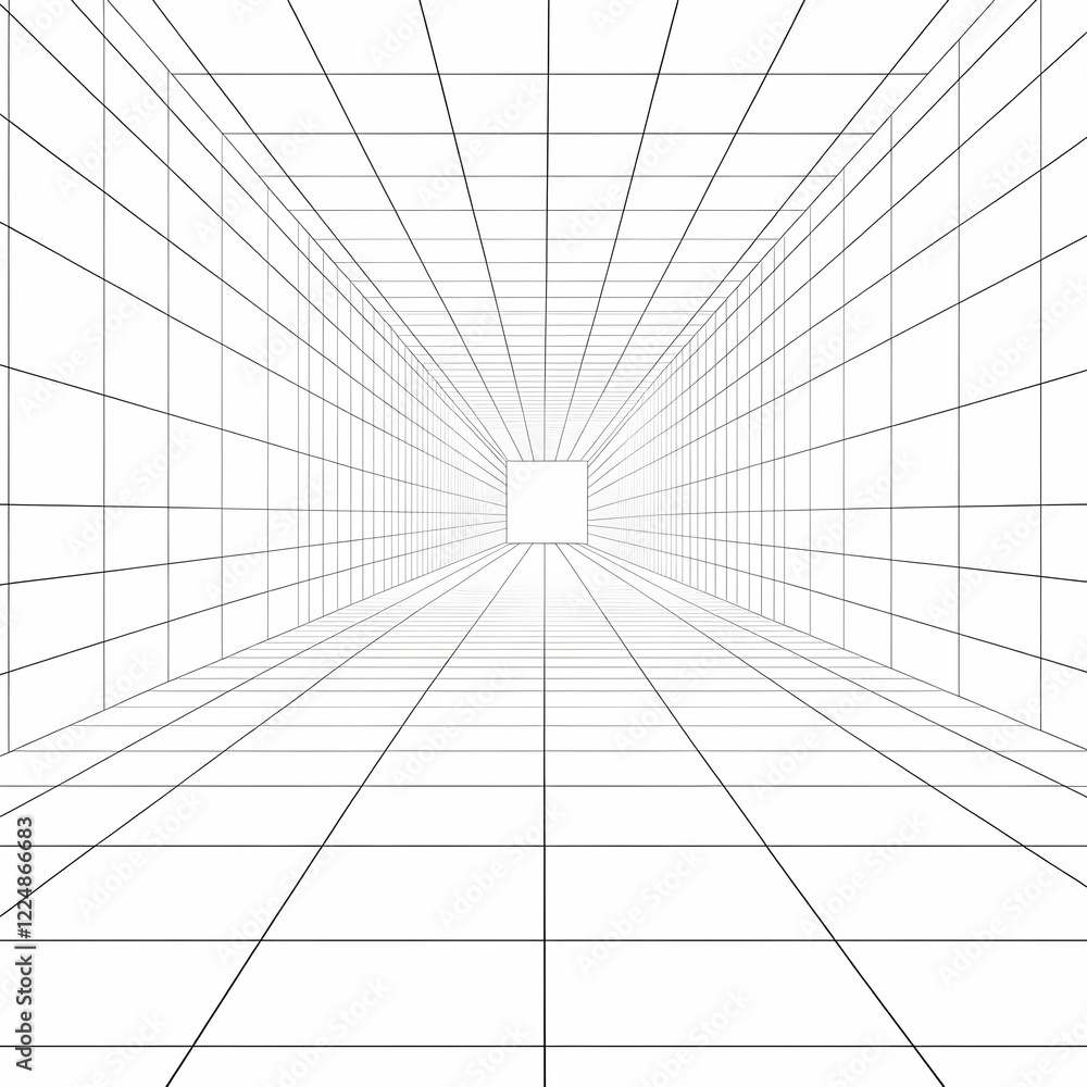 Poster abstract grid tunnel creates perspective illusion with lines and squares