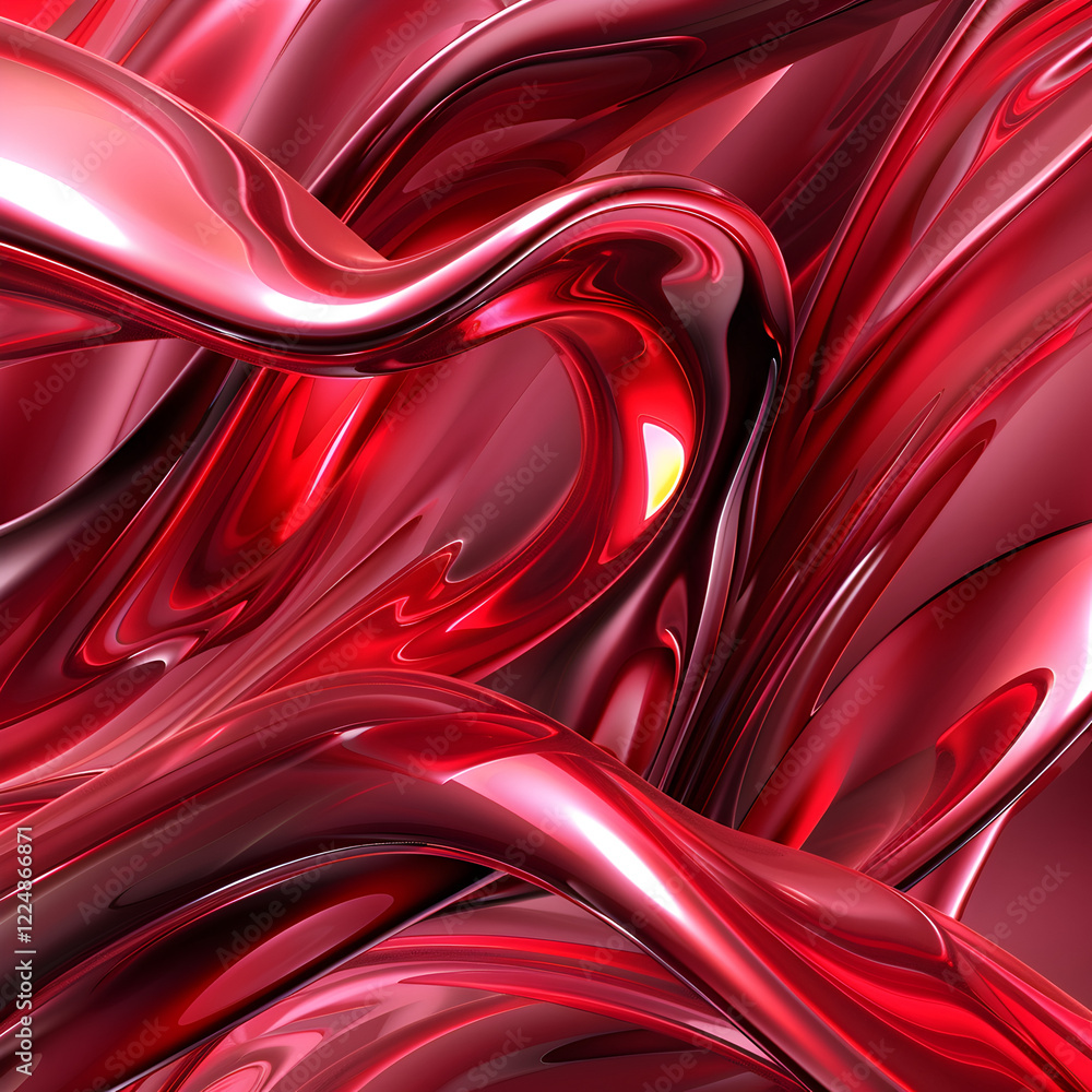Aufkleber abstract red waves with a glossy, fluid appearance, creating a dynamic visual effect.