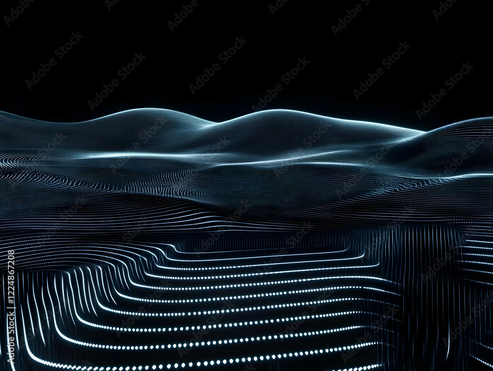 Poster abstract 3d landscape with glowing lines creates a futuristic and ethereal scene on a dark backgroun