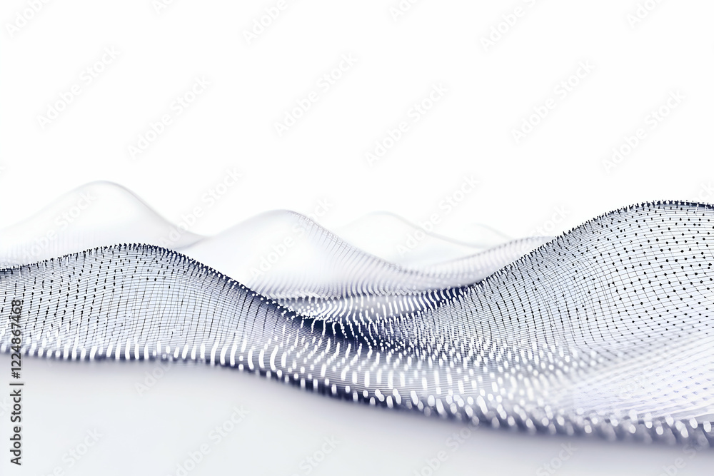 Aufkleber abstract 3d mesh waves flow smoothly across a white background, creating a dynamic visual.