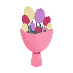 Bouquet of flowers. Floral spring design with tulips. Vector illustration on isolated background.