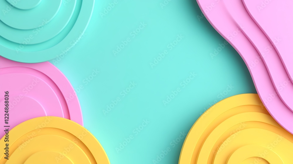 Poster soft pastel layers of colored shapes creating modern abstract background for design projects