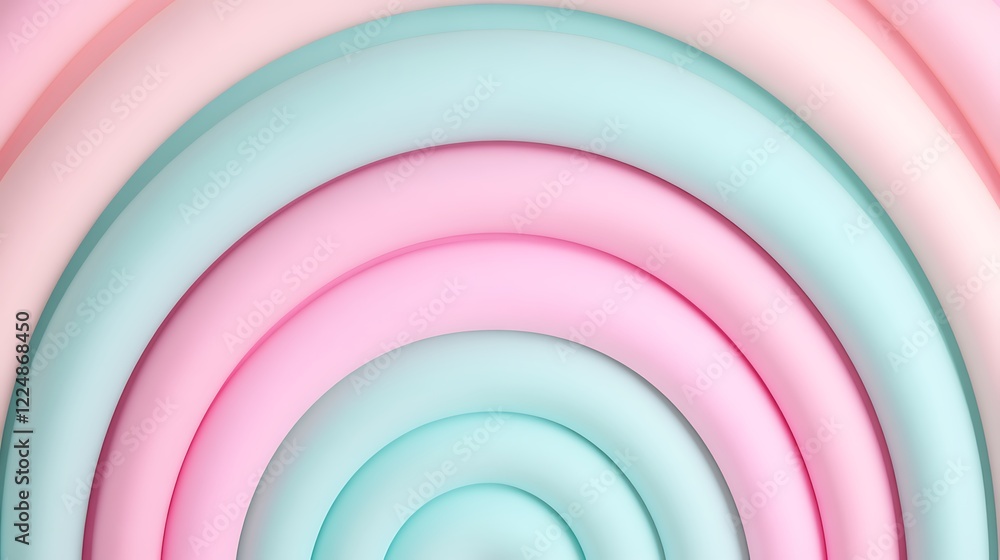 Poster soft pastel waves with pink and mint colors creating a calm and serene background for design and art