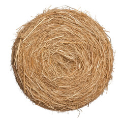 Round hay bale on a black background.