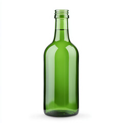 Green glass bottle isolated on a clean white background