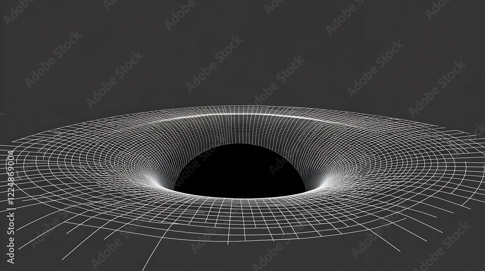 Aufkleber 3d wireframe grid forms a wormhole or black hole on a dark background for science fiction concepts