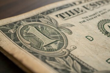 Panoramic View of Old US Dollar Bill Back, Detailed Close-up