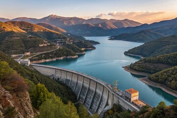 Panoramic View of Pertusillo Dam, Italy: Stunning Lake and Mountain Scenery