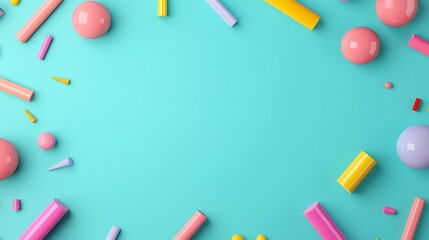 Vibrant Abstract Composition with Colorful Geometric Shapes on a Turquoise Background for Creative Design