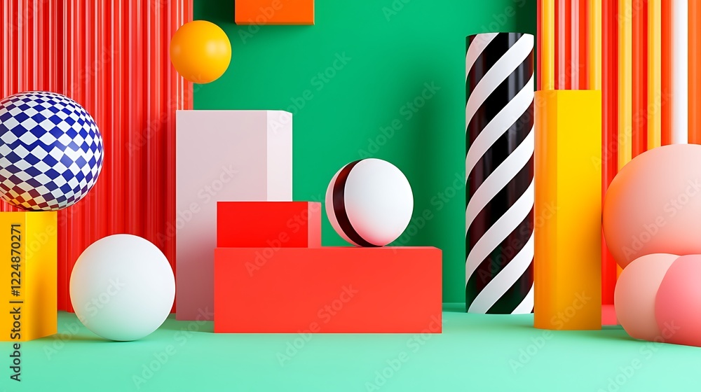 Poster vibrant abstract composition with geometric shapes in bold colors and textures for modern design pro