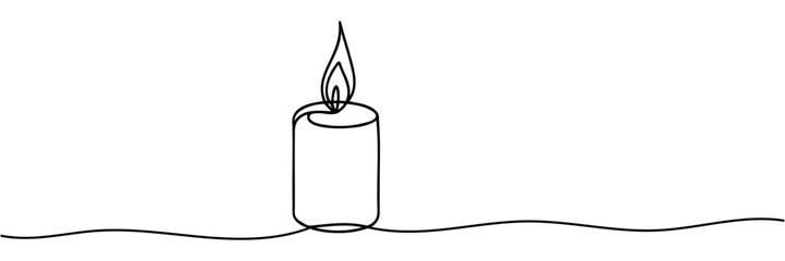 Candle linear background. Hand drawn burning flame. Vector illustration.